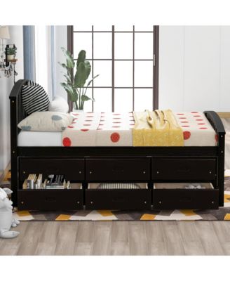 Twin Size Platform Storage Bed Solid Wood Bed With 6 Drawers