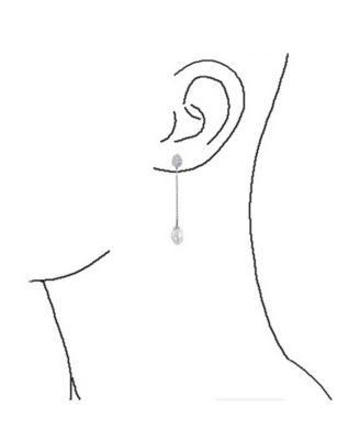 Simple CZ White Freshwater Cultured Pearl Linear Chain Dangling Earrings Silver Plated Brass