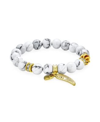 Spiritual Feather Charm Stretch Bracelet with Heart and Angel Wing Beads