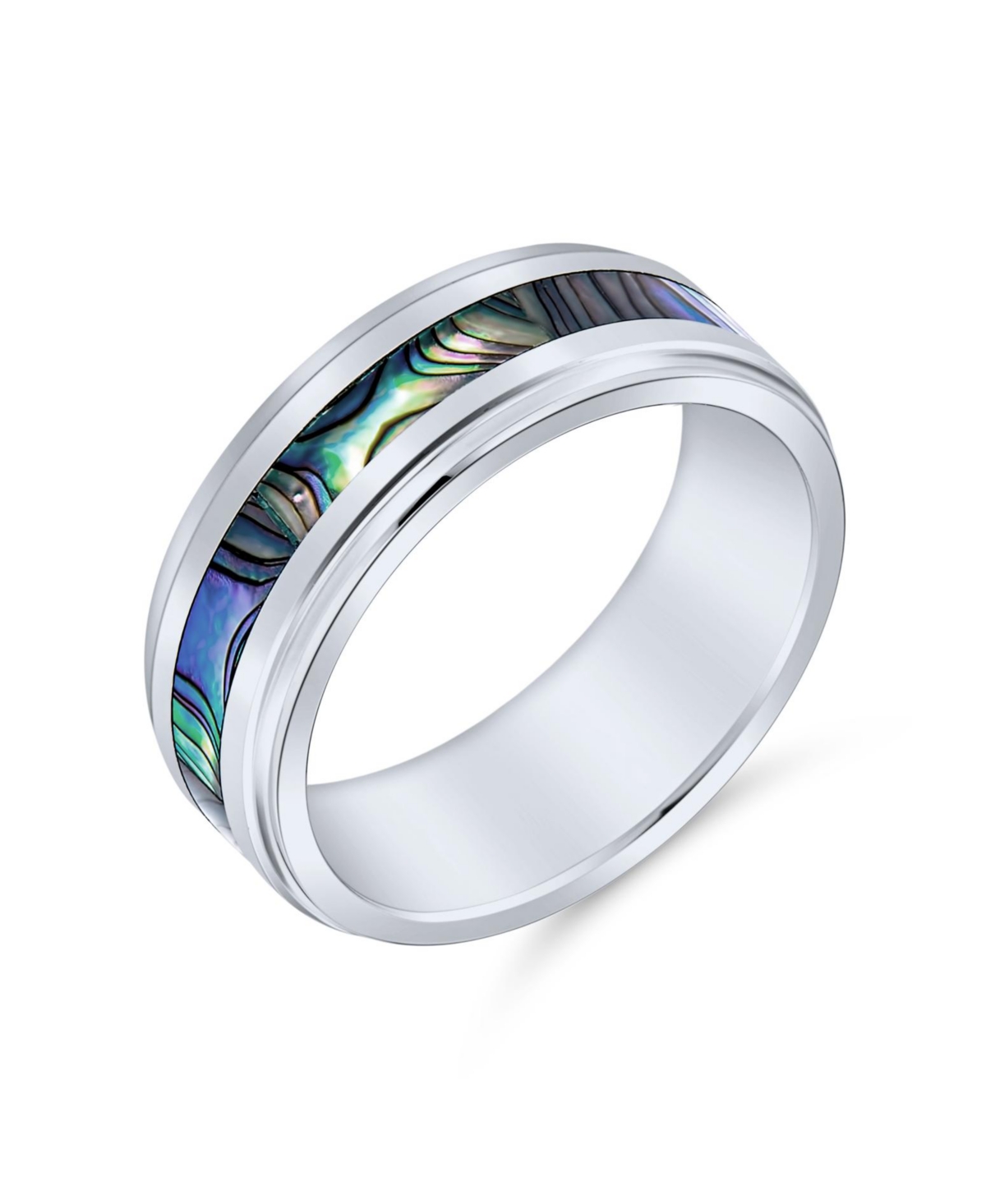 Rainbow Abalone Inlay Couples Titanium Eternity Band Rings Comfort Fit 8MM - Silver