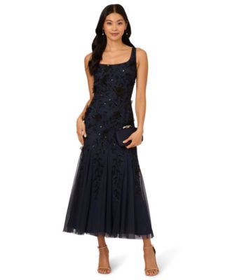 Adrianna Papell - Women's Beaded Mesh Midi Dress