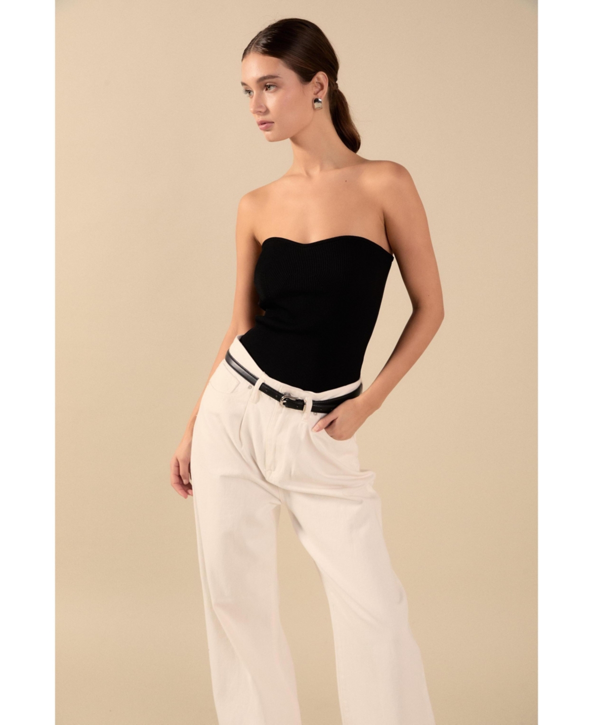 Women's Knit Strapless Top - Black