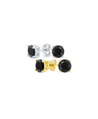Set of 2 Round Solitaire CZ Cubic Zirconia Stud Earrings Gold Plated .925 Sterling Silver 5-10MM
