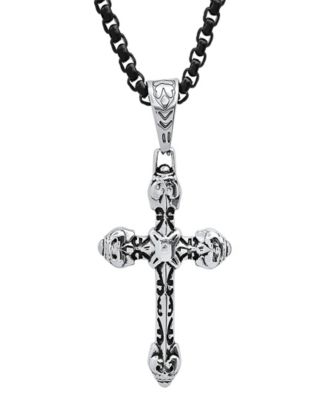 Men's Black Ip and Stainless Steel Accented Cross Pendant Necklace