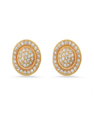 Women's Brass Simulated Diamonds Round Stud Earrings