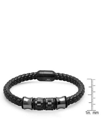 Men’s Black Braided Leather and Black IP Stainless Steel Bracelet