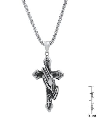Men's Stainless-Steel Prayer Hand and Cross Pendant Necklace
