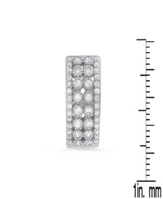 Women's Sterling Silver and Multi-Row Simulated Diamonds Round Huggie Earrings