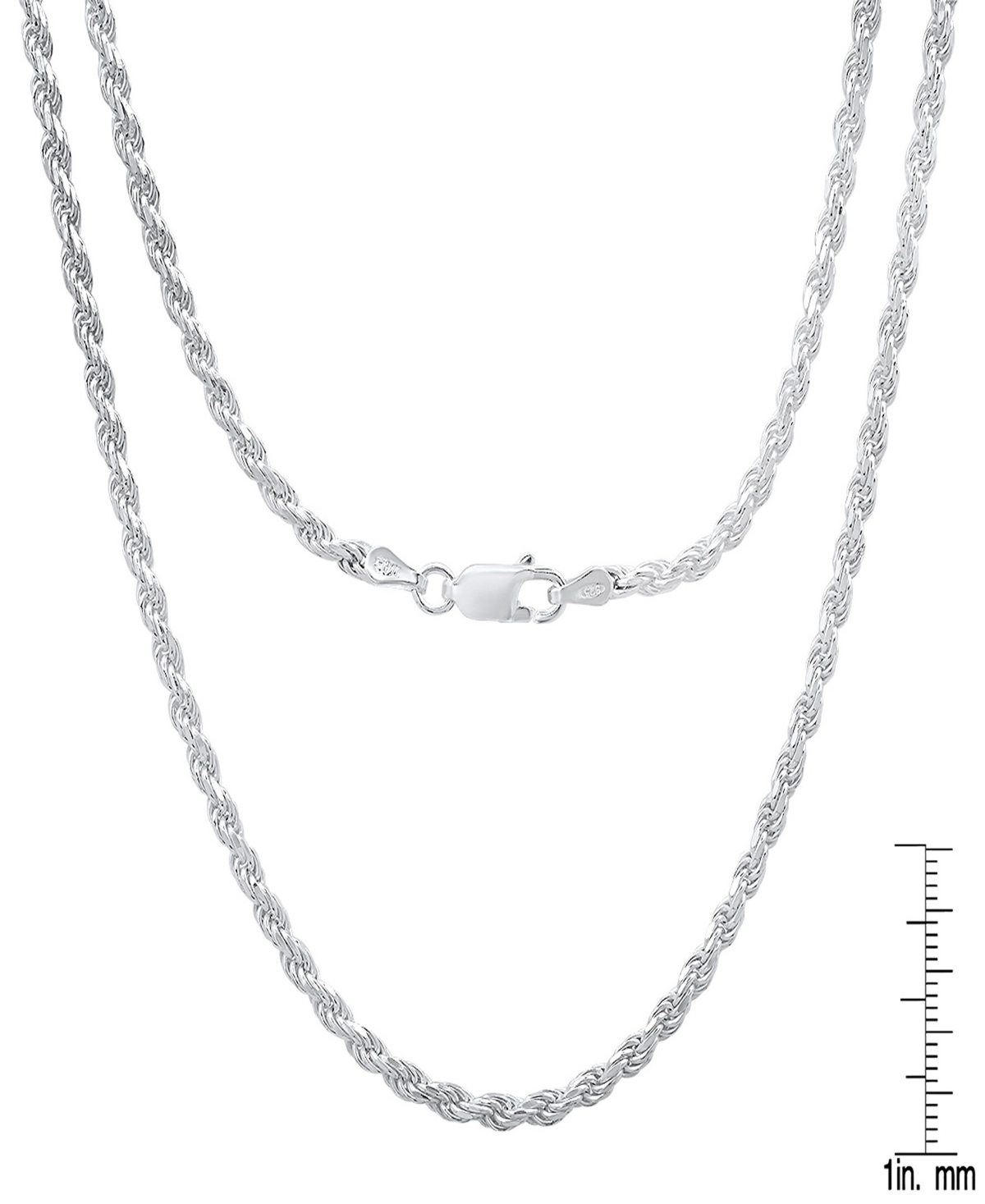 Steeltime Unisex Sterling Silver Rope Chain Necklace