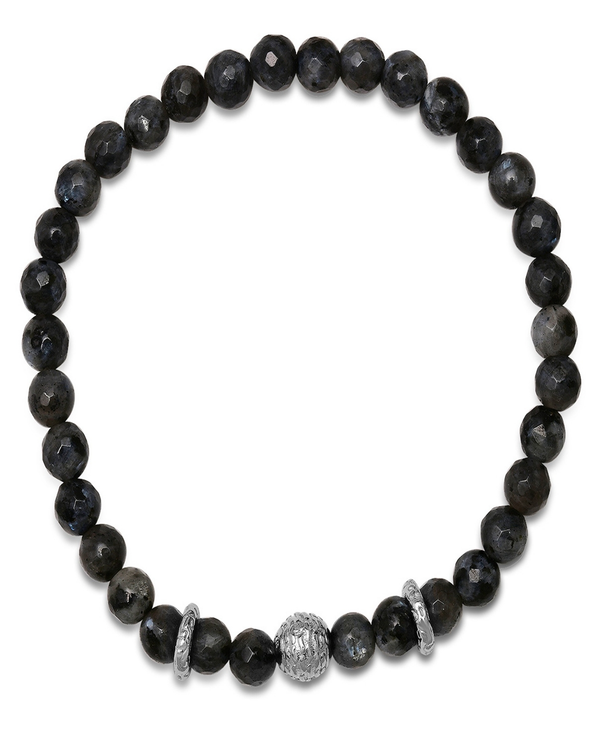 Steeltime Men's Sterling Silver And Gray Agate Beaded Stretch Bracelet