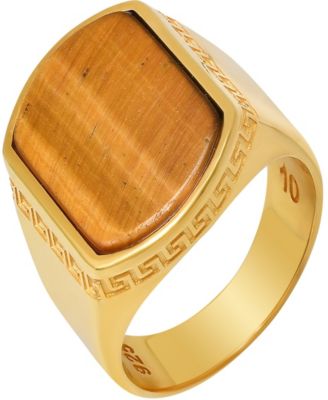 Men's 14K Gold Plated and Sterling Silver with Greek Key Accents Tiger Eye Ring