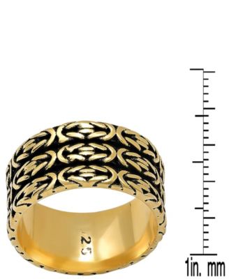 Men's 14K Gold Plated and Sterling Silver Black IP Byzantine Band Ring