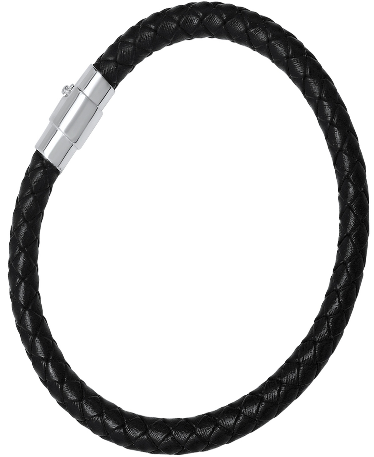 Steeltime Men's Braided Leather And Sterling Silver Magnetic Clasp Bracelet.