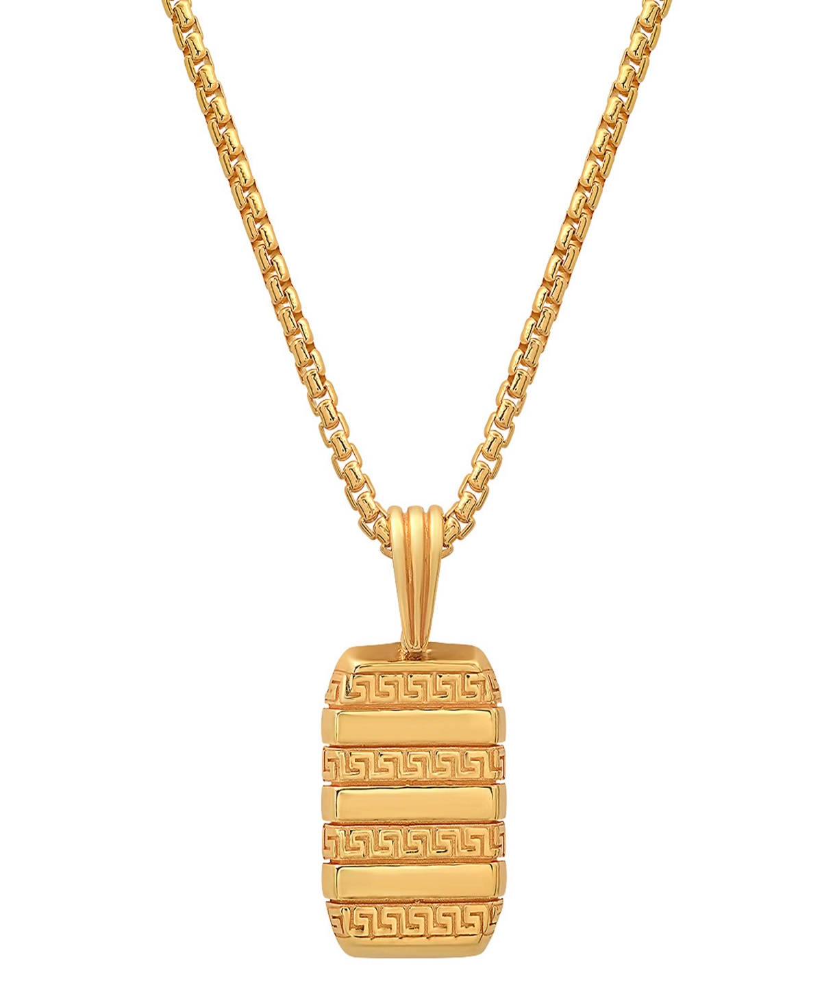 Men's 14K Gold Plated Dog Tag with Greek Key Accents Pendant Necklace - Gold