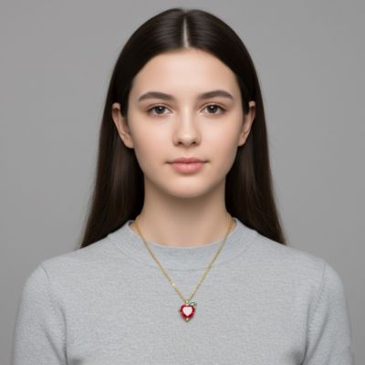 Plated with Colored Cubic Zirconia Heart & Leaf Pendant Necklace