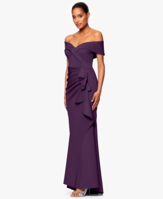 XSCAPE - Scuba Off-The-Shoulder Gown