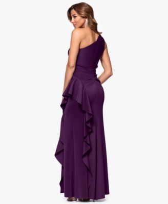Women's Ruffled One-Shoulder Scuba Gown