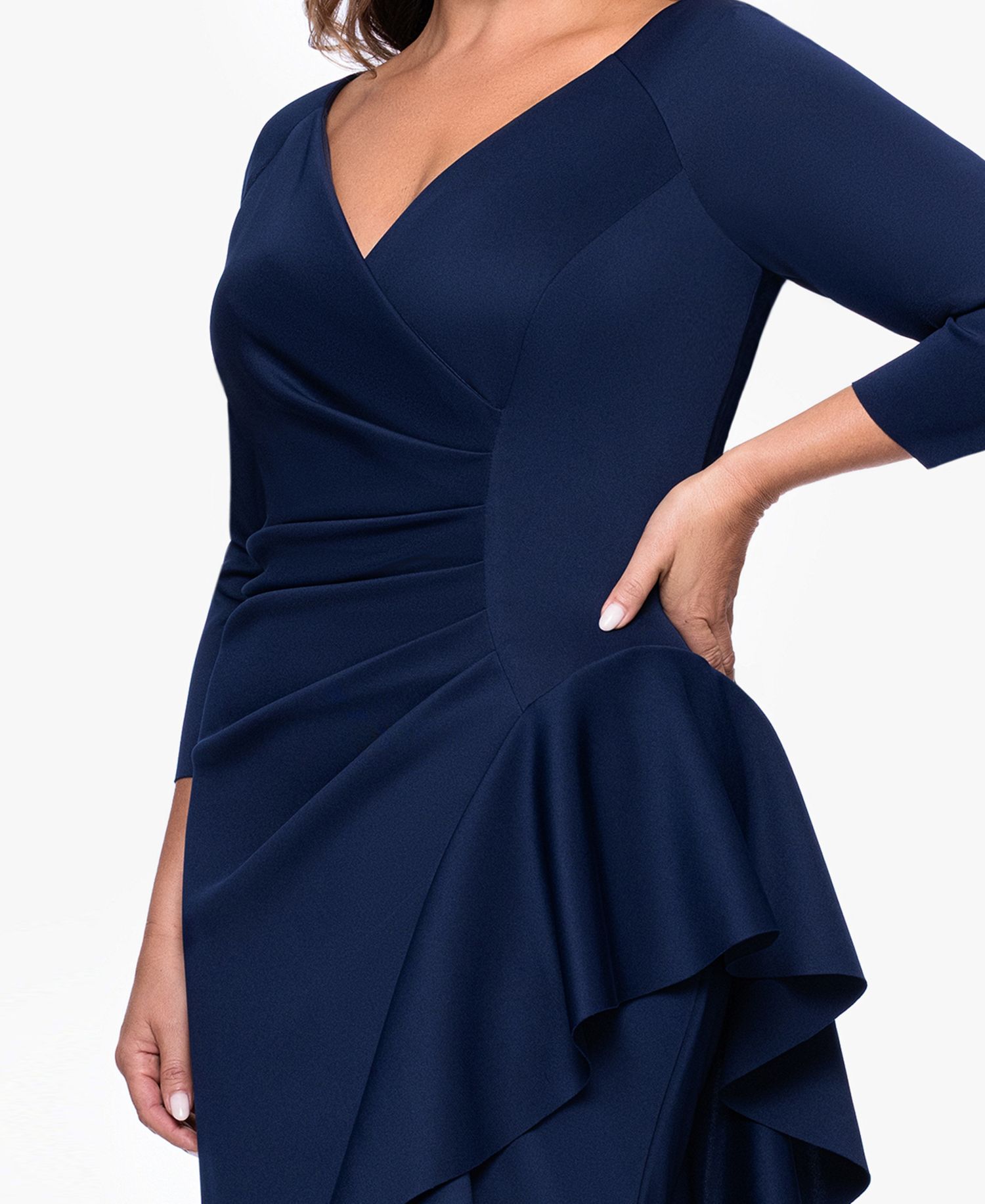 Plus V-Neck Ruffled Side-Slit Scuba Gown