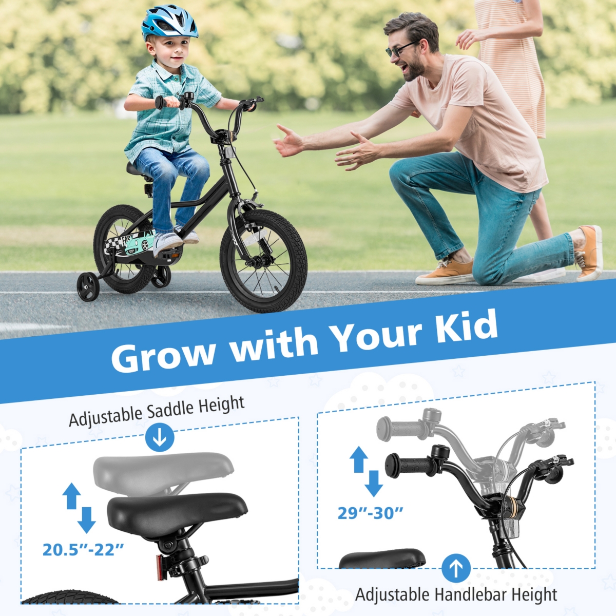 Kids Bike with Adjustable Seat and Low-Step Frame for Easy Mounting