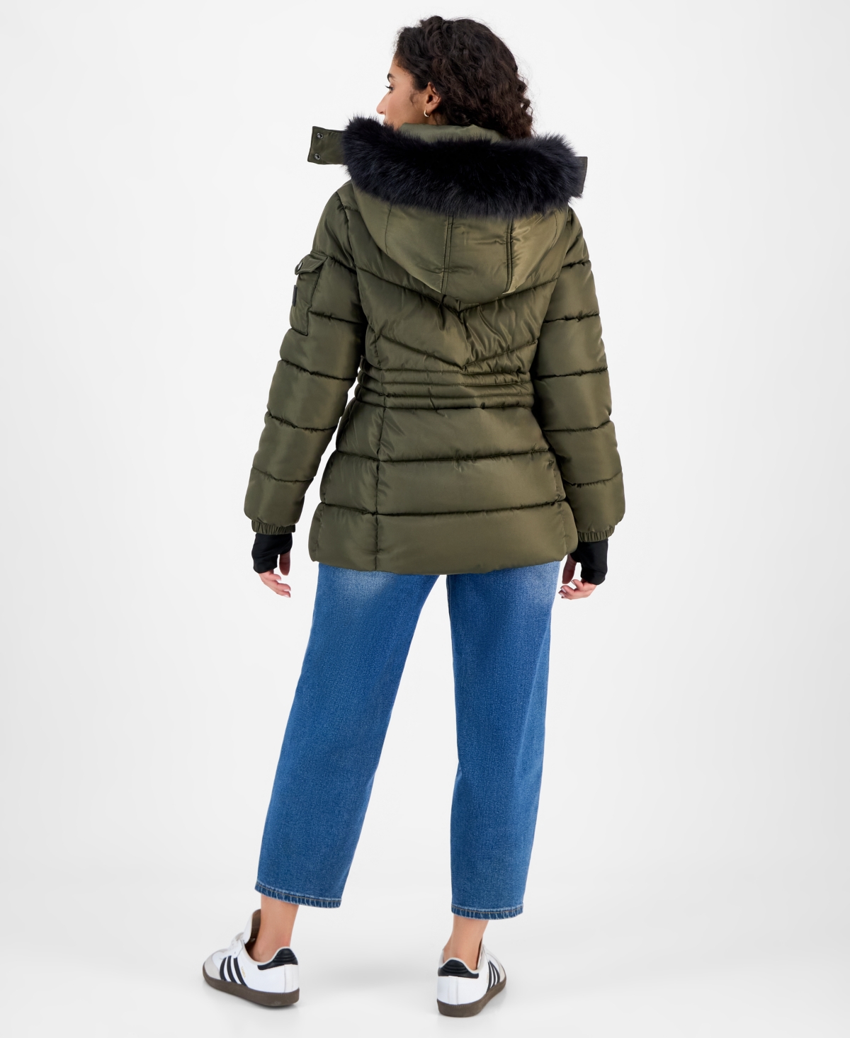 Steve Madden Women's Hooded Zip-front Puffer Coat In Green