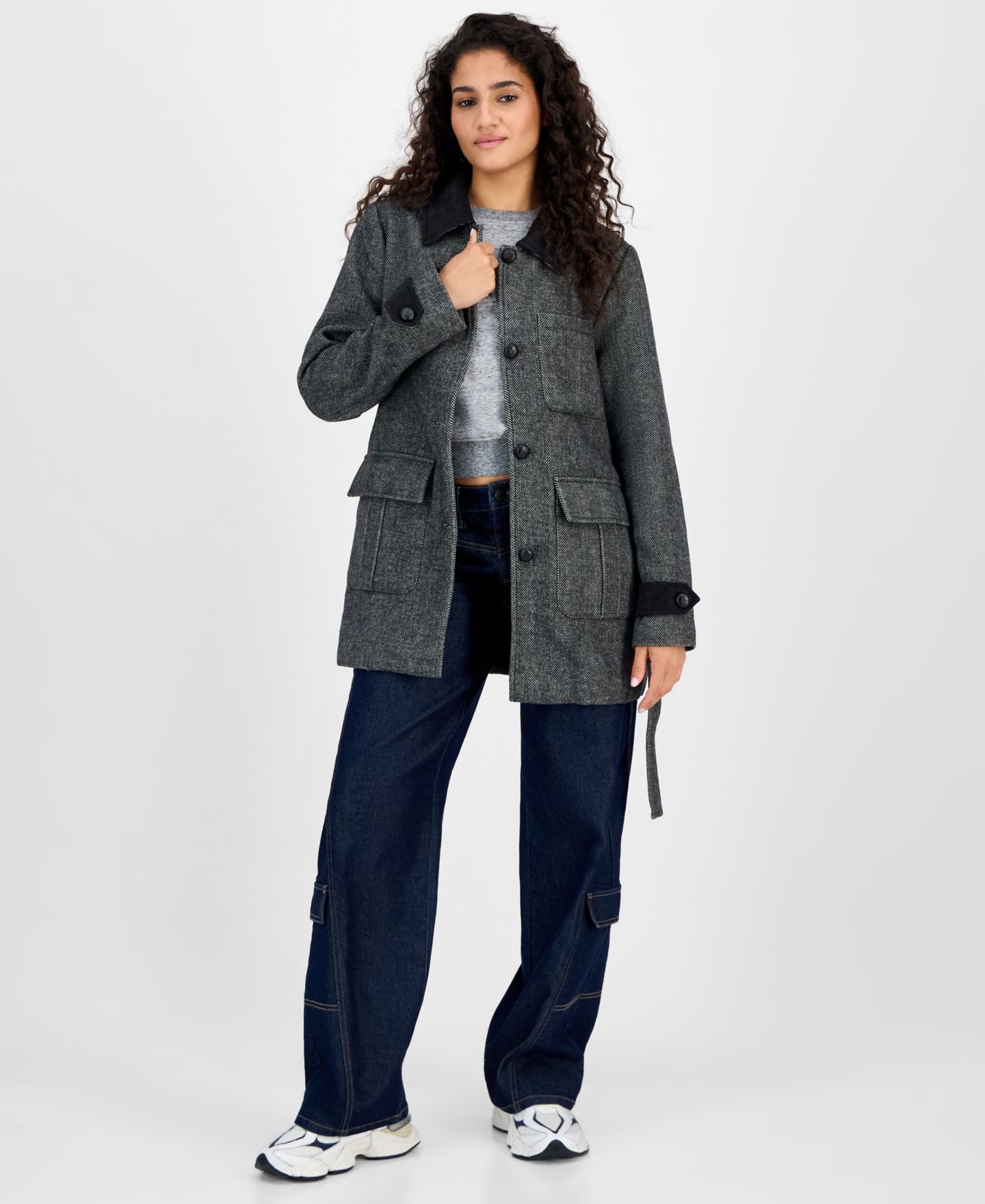 Женская куртка Steve Madden Belted Single-Breasted, цвет: Чёрный — фото 3