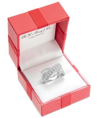 EFFY&reg; Diamond Round & Baguette Crossover Statement Ring in White Gold (3/4 ct. t.w.) (Also available in 14k Gold)