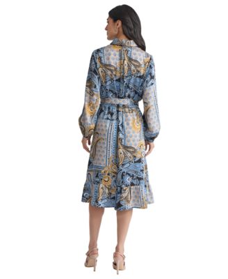 Women's Collared Paisley Tie-Waist Shirtdress
