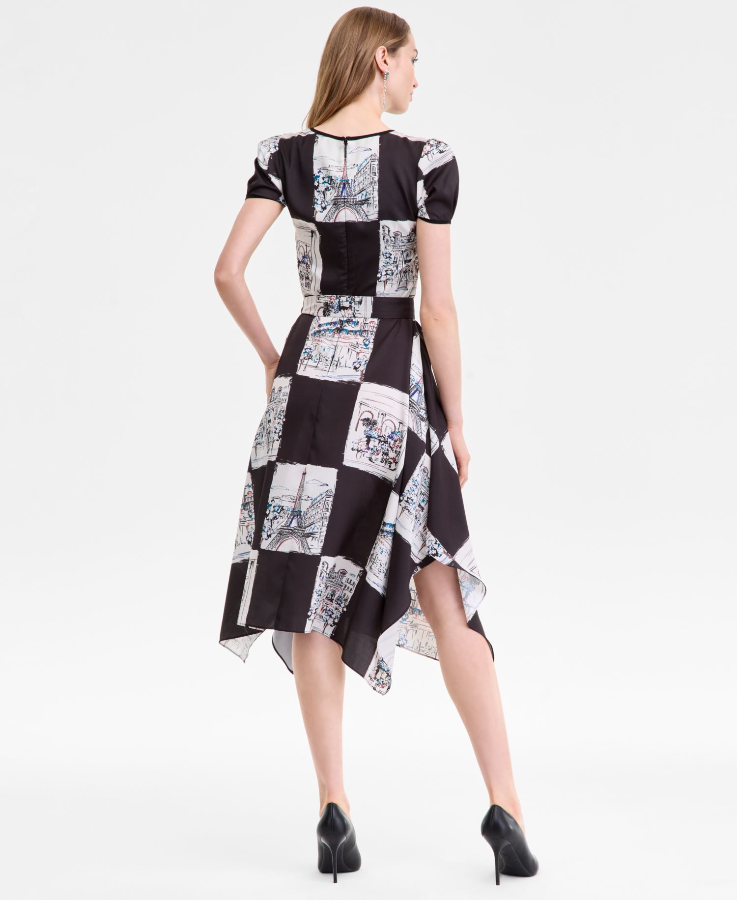 Women's Scarf-Print Handkerchief-Hem Midi Dress