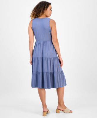Petite V-Neck Tiered Sleeveless Midi Dress