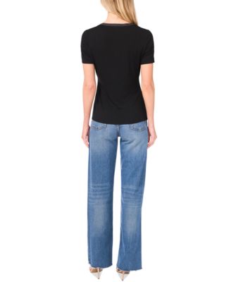 Women's V-Neck Ribbon-Trim Top