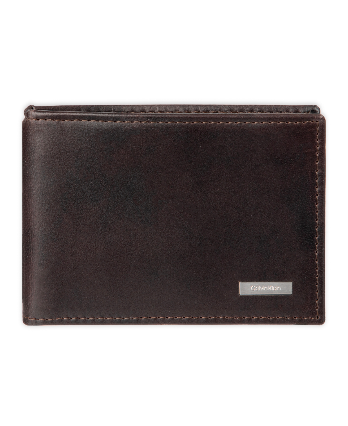 Calvin Klein Men's Rfid Two Tone Arcadia Leather Front Pocket Flick Bar Wallet In Brown