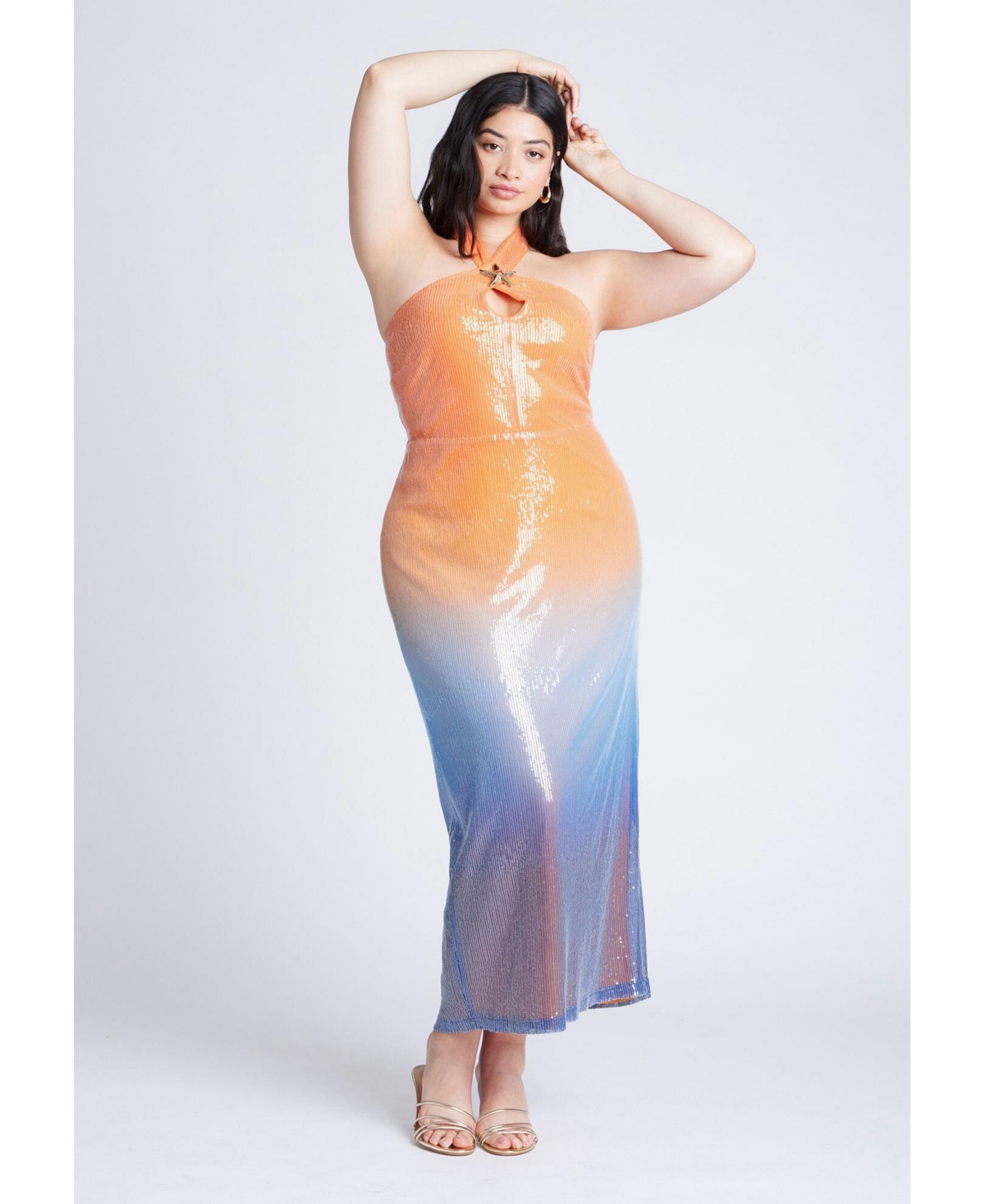 Women's Plus Size Ombre Star Sequin Dress - Ombre