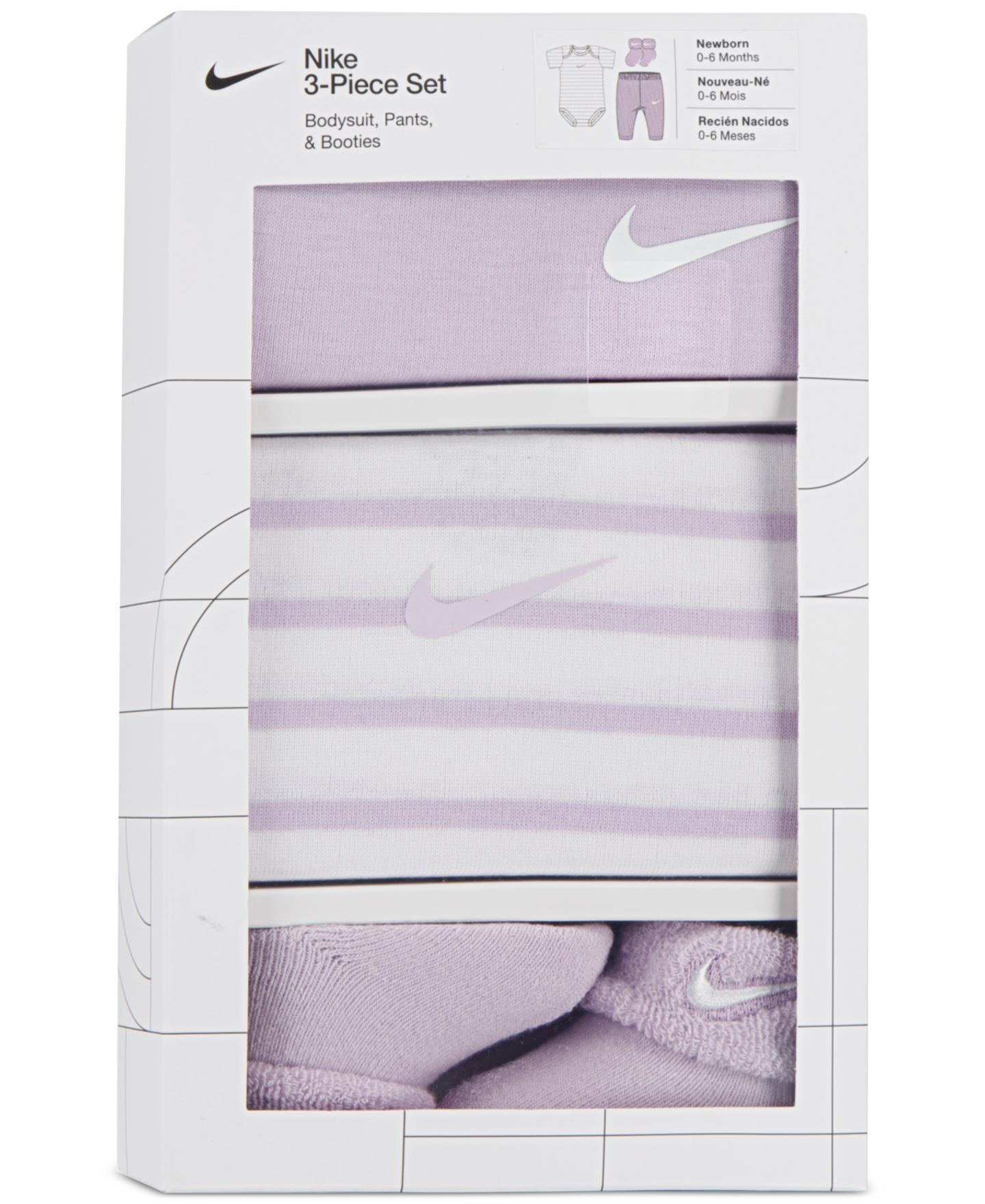 Детский подарочный набор Nike: комплекты, штанишки и махровые носки, 3 предмета, цвет: Lt/Pas Pur — фото 4