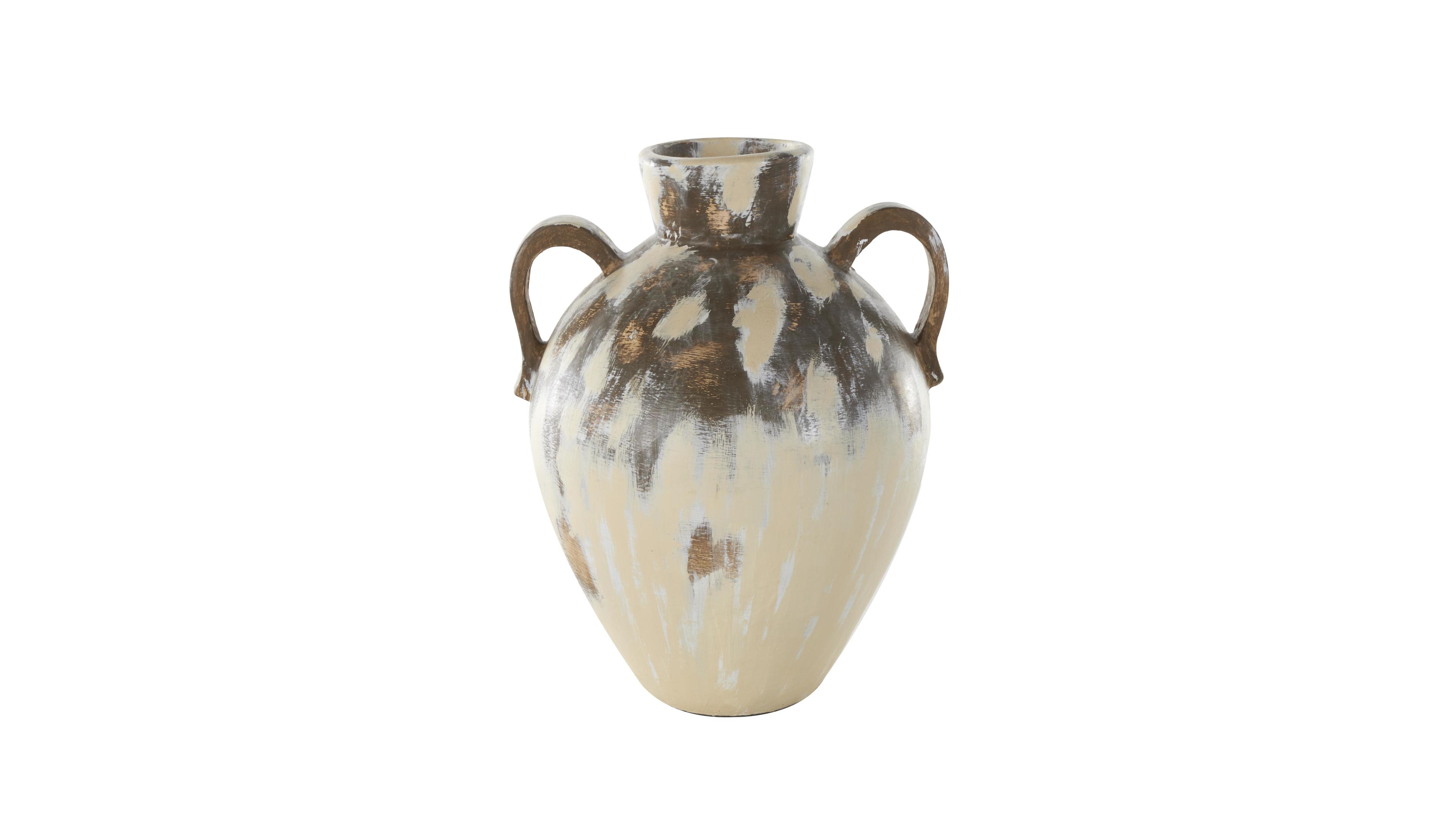 Rosemary Lane Antique Style Pot Ceramic 15" Vase with Curved Handles