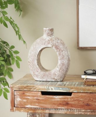 12" Antique Style Donut Textured Ceramic Vase