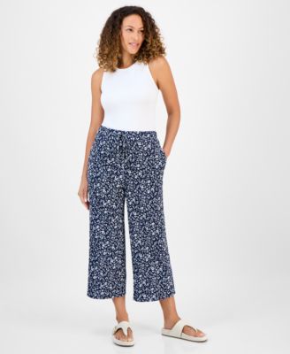 Petite Printed High-Rise Wide-Leg Ankle Pants