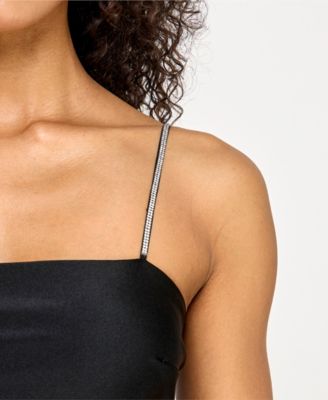 Juniors' Rhinestone-Strap Asymmetrical Dress