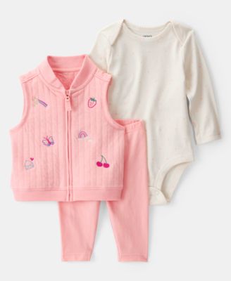 Carter's - Baby Girls Fruit Embroidered Little Vest, Bodysuit & Pants, 3 Piece Set