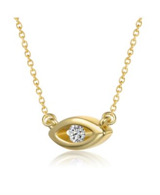 14K Gold Plated with Clear Cubic Zirconia Evil Eye Pendant Necklace
