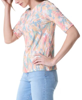 Gloria Vanderbilt - Women's Alanis Printed Cuffed-Sleeve T-Shirt