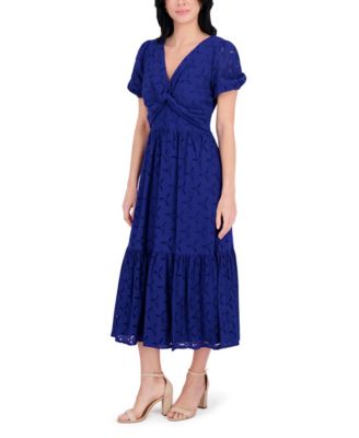 Women's Short-Sleeve Eyelet Midi Dress