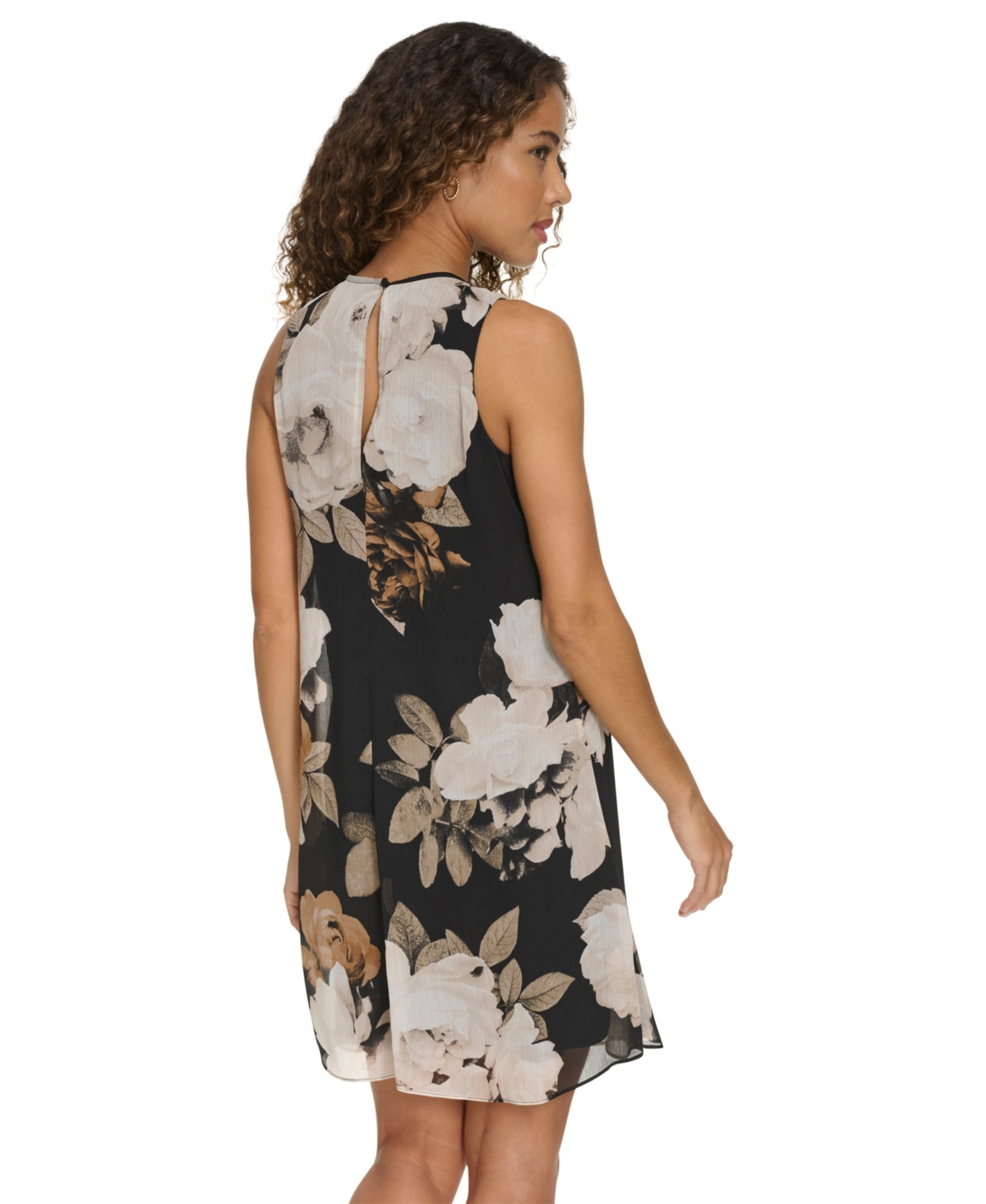 Calvin Klein Women's Sleeveless Chiffon Shift Dress In Black