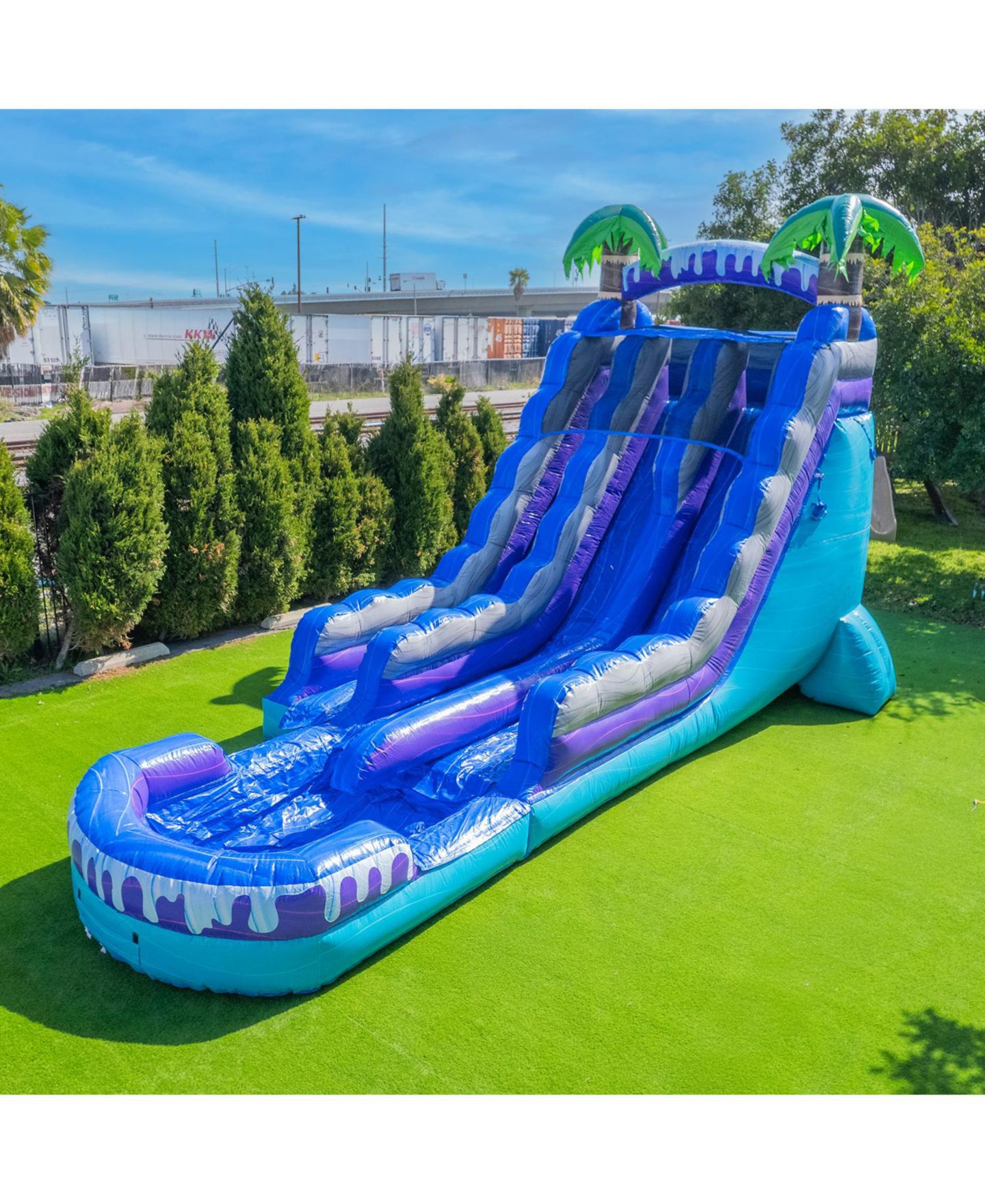 Детская игрушка Xjump Tropical Deep Sea 19ft Dual Lane Side Loader Inflatable Water Slide with Pool, Commercial Grade PVC Backyard Water Park (Blower Included), цвет: Синий / Фиолетовый — фото 4