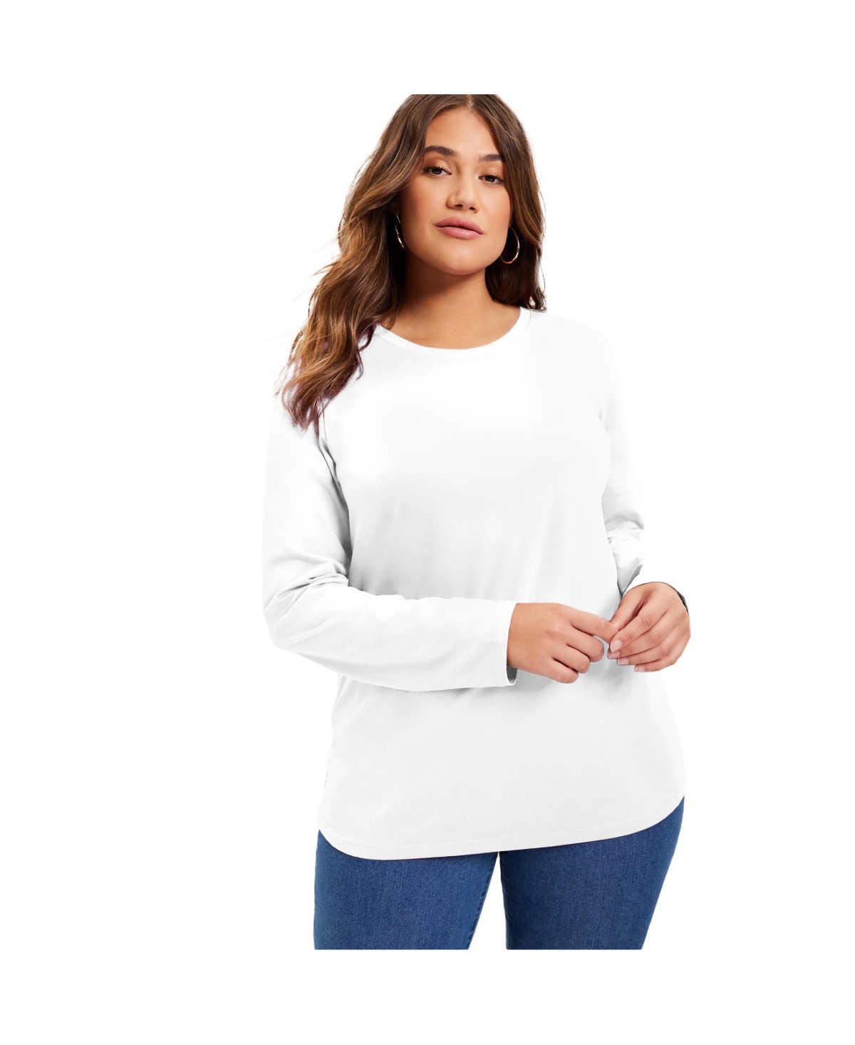 Plus Size June + Vie Long-Sleeve Crewneck One + Only Tee - White
