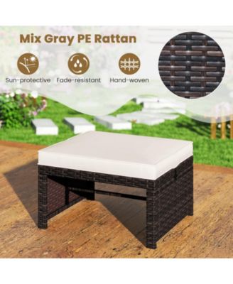 Multipurpose Outdoor 2 Pieces Patio PE Rattan Ottomans Footstool