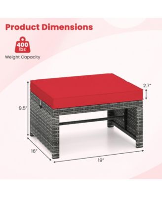 2 Pieces Patio PE Rattan Ottomans with Soft Zippered Cushions for Deck