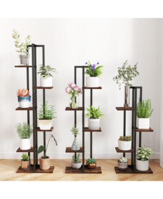 Indoor Wood Plant Stand Set of 3 with Multi-Tier Shelves for Flower or Herb Pots