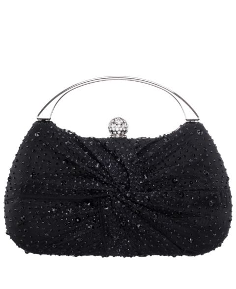 Женский клатч Nina Crystal Twist Chiffon and Satin Minaudiere Clutch, цвет: Чёрный