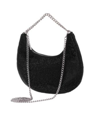 All Over Crystal Crescent Moon Crossbody Bag