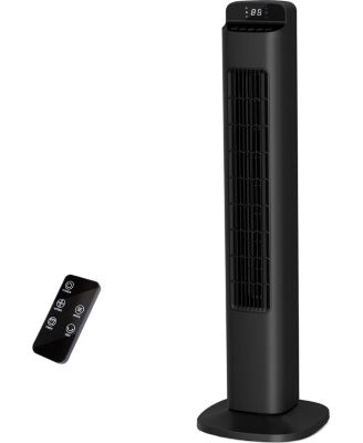 Bladeless Tower Fan with Remote, 5 Speeds, Black
